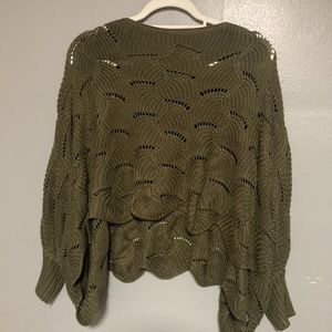 Green Boatneck, cropped length, holiday sweater